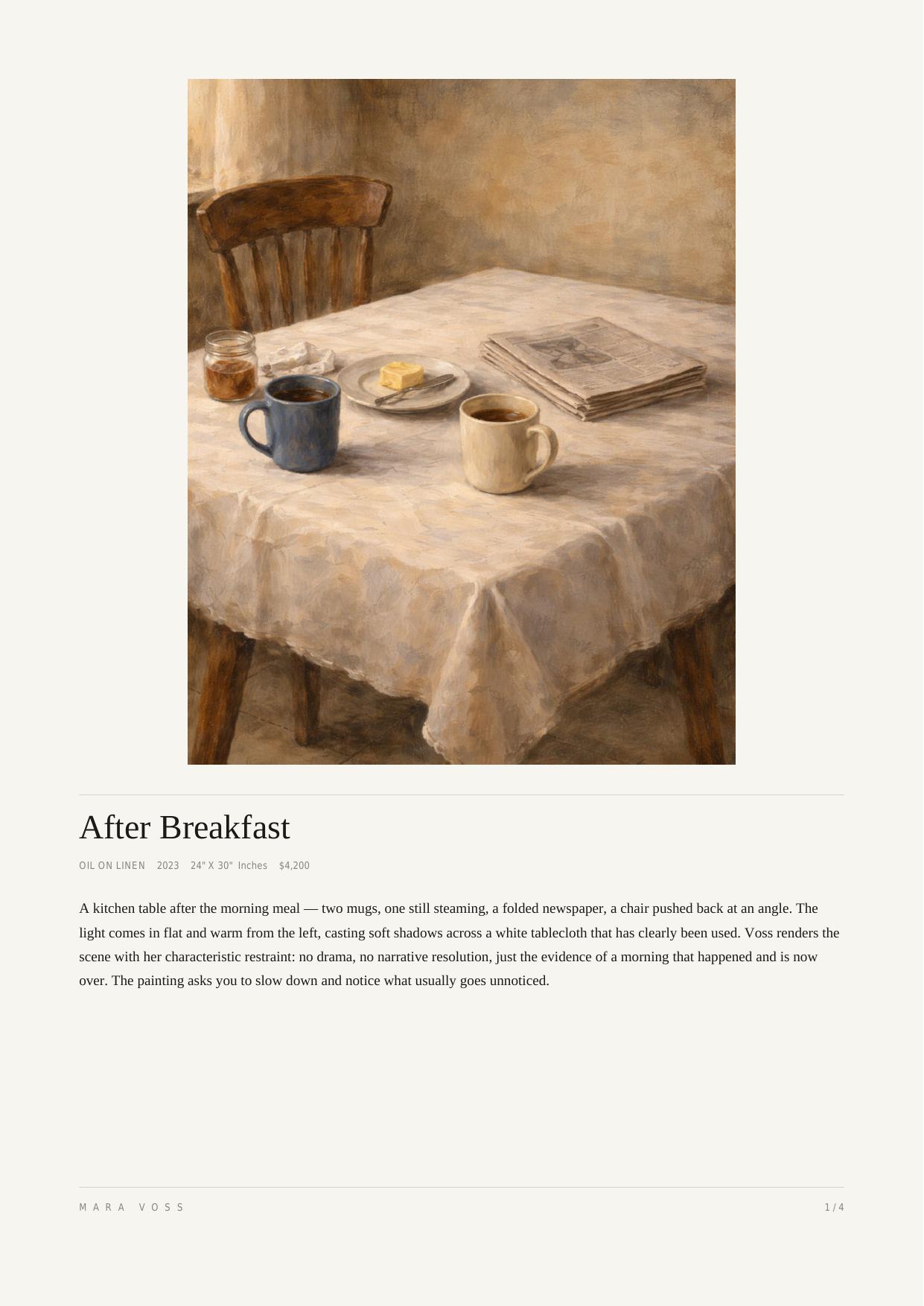 Sample artwork tearsheet page from an ExhibitFolio portfolio